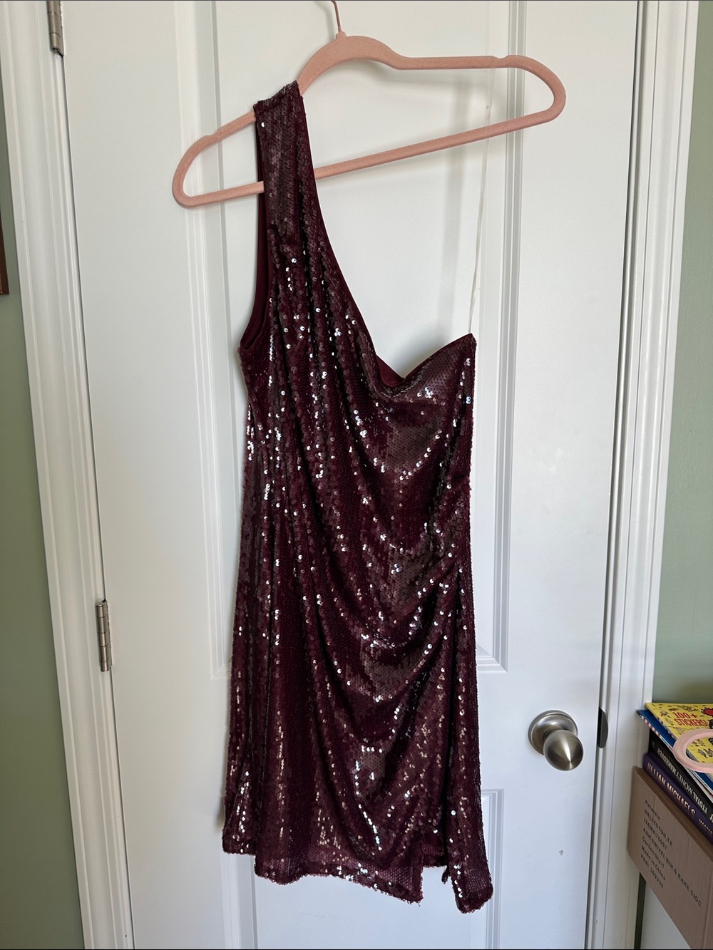 wild fable One-Shoulder Burgundy Sequin Dress